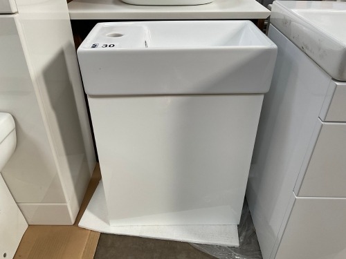 APPROX. 400 WALL-MOUNTED WHITE GLOSS CLOAKROOM UNIT AND BASIN