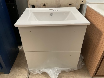 APPROX. 500 TWO-DRAWER WALL-MOUNTED VANITY UNIT AND BASIN IN DOVE GREY