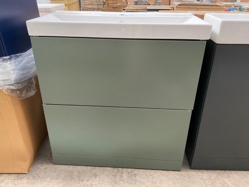 APPROX. 800 FLOORSTANDING TWO-DRAWER VANITY UNIT IN PISTACHIO GREEN WITH BASIN