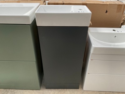 APPROX. 400 ANTHRACITE FLOOR-STANDING CLOAKROOM UNIT WITH BASIN