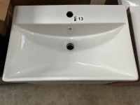 APPROX. 600 TWO-DRAWER WALL-MOUNTED WHITE GLOSS VANITY UNIT AND BASIN - 2