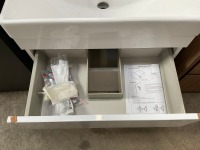 APPROX. 600 TWO-DRAWER WALL-MOUNTED WHITE GLOSS VANITY UNIT AND BASIN - 4