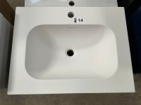 APPROX. 600 WALL-MOUNTED TWO-DRAWER WALNUT UNIT AND BASIN - 3