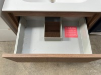 APPROX. 600 WALL-MOUNTED TWO-DRAWER WALNUT UNIT AND BASIN - 4