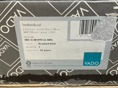 EX-DISPLAY VADO ELEMENTS 3 HOLE WALL MOUNTED BASIN MIXER IN BRUSHED GOLD