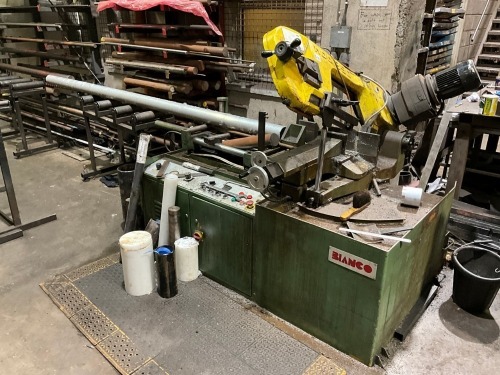 BIANCO MOD350 3 PHASE SEMI-AUTOMATIC BANDSAW, C/W 2No. ROLLER TABLES