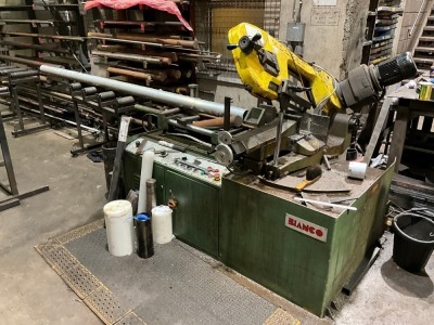 BIANCO MOD350 3 PHASE SEMI-AUTOMATIC BANDSAW, C/W 2No. ROLLER TABLES