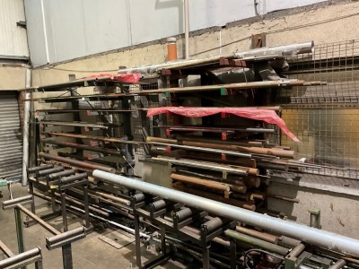 3 LEGGED 11-TIER METAL STORAGE RACK & CONTENTS