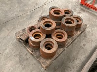 PALLET LOT TO INC. ASSORTED MACHINE ROLLING METAL WHEELS - 2