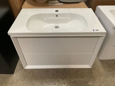 APPROX. 800 WALL-MOUNTED TWO-DRAWER MATTE WHITE UNIT & BASIN