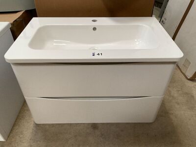 SOPHIA 800 DOUBLE-DRAWER WALL MOUNTED WHITE GLOSS UNIT AND BASIN