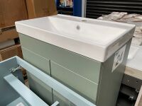 PREVIOUSLY FITTED 600 FLOOR-STANDING PISTACHIO GREEN TWO-DOOR UNIT WITH BASIN - 4