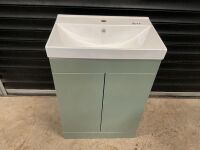 PREVIOUSLY FITTED 600 FLOOR-STANDING PISTACHIO GREEN TWO-DOOR UNIT WITH BASIN - 2