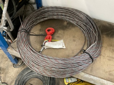 APPROX. 140m of 6.5mm WIRE ROPE & HOOK