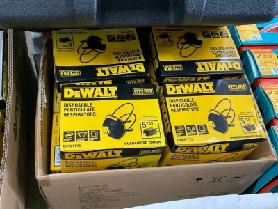 BOX LOT TO INC. LARGE QTY OF DEWALT DISPOSABLE PARTICULATE RESPIRATORS