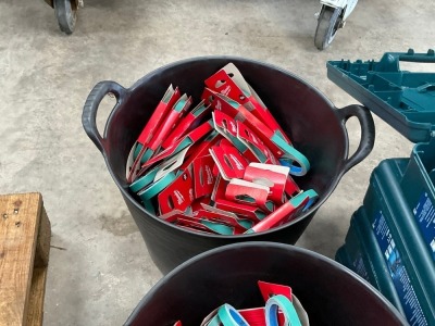 UNUSED ELEPHANT BUCKET C/W ASSORTED UNUSED MILWAUKEE SANDING BELTS