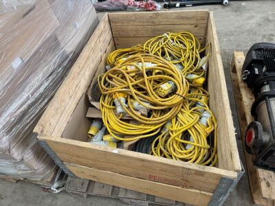 WOODEN CRATE OF ASSORTED 110v LEADS