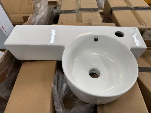 WOODEN CRATE TO INC. APPROX. 22No. UNUSED ATTI VERMONT RIGHT & LEFT HAND CERAMIC BASINS