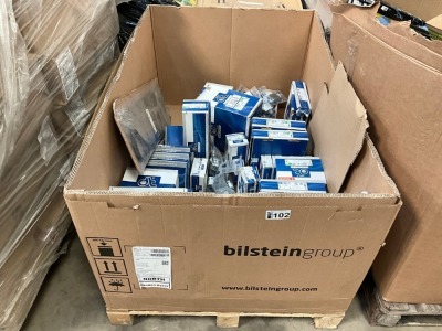 LARGE CRATE TO INC. ASSORTED UNUSED OIL SEALS, BEARINGS, LIGHT LENSES, STAY ARMS ETC