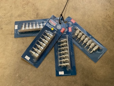 4NO. UNUSED SEALY 7pc LOCK ON TRX-* SOCKET BIT SETS