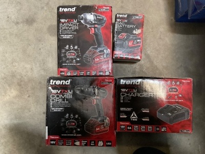 UNUSED TREND 18V COMBI CORDLESS DRILL, IMPACT DRIVER, BATTERY & CHARGER