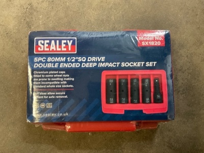 UNUSED SEALEY 5pc 80mm 1/2" DRIVE DOUBLE ENDED DEEP IMPACT SOCKET SET