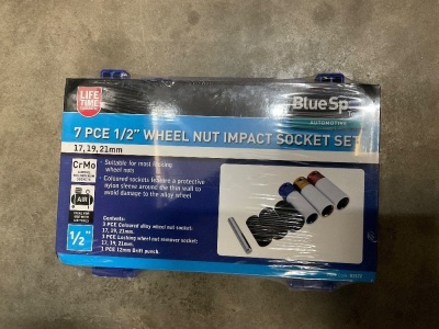 UNUSED BLUESPOT 7pc 1/2" WHEEL NUT IMPACT SOCKET SET