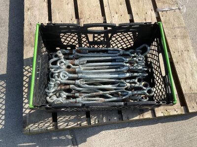 PLASTIC CRATE TO INC. APPROX. 15No. WIRE ROPE TENSIONERS