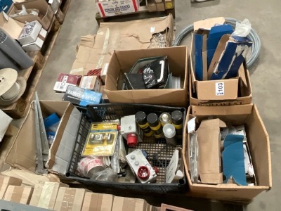 PALLET OF ASSORTED HINGES, DOOR CLOSERS, ETC
