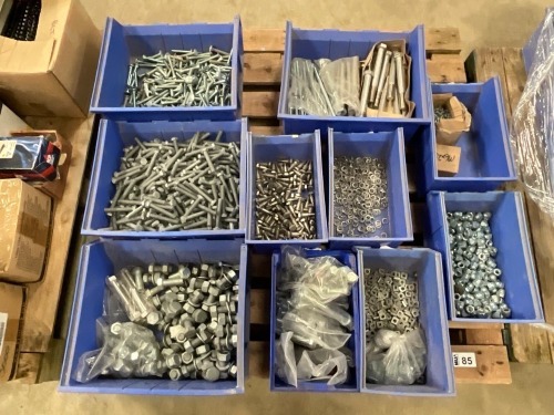 PALLET OF ASSORTED UNUSED BOLTS, NUTS & WASHERS