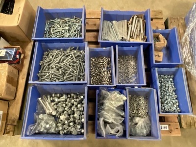 PALLET OF ASSORTED UNUSED BOLTS, NUTS & WASHERS