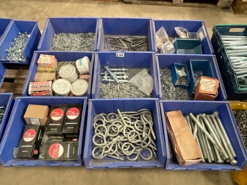 PALLET OF ASSORTED UNUSED BOLTS, NUTS & WASHERS