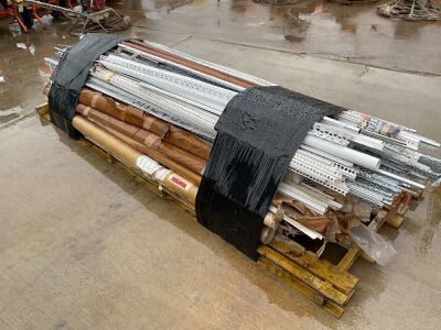 2No. PALLETS OF ASSORTED PLASTERERS BEADS, THREADED BAR, CHROME RAIL, ETC