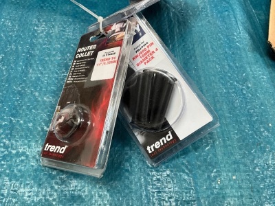 3No. UNUSED TREND ASSORTED ROUTER COLLET & ACCESSORY PARTS