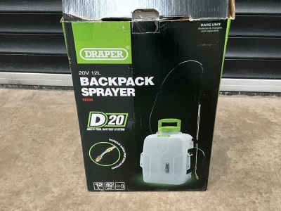 UNUSED DRAPER 12lt 20v CORDLESS BACK SPRAYER