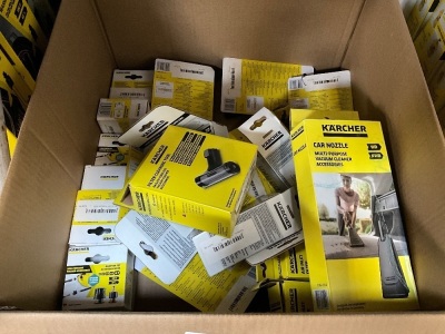 BOX LOT TO INC. ASSORTED UNUSED KARCHER ACCESSORIES