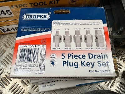 UNUSED DRAPER 5 PIECE DRAIN PLUG KEY SET