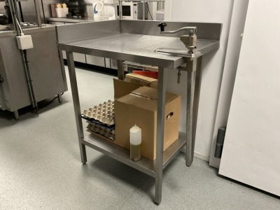 STAINLESS STEEL PREP BENCH WITH UPSTAND & TIN OPENER