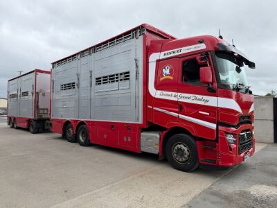 RENAULT T520 T-HIGH 6X2 26 TON AUTOMATIC LIVESTOCK LORRY & DRAG TRAILER