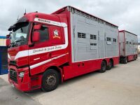RENAULT T520 T-HIGH 6X2 26 TON AUTOMATIC LIVESTOCK LORRY & DRAG TRAILER - 4