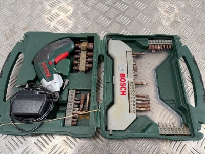 BOSCH CORDLESS SCREWDRIVER & ASSORTED BITS