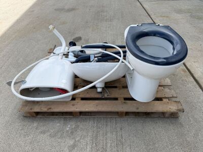 DISABLED TOILET, CISTERN, WASH HAND BASIN, HAND RAILS ETC