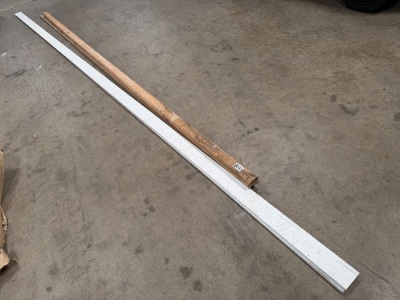 APPROX. 4.2m WOODEN HAND RAIL & 2No. 5.4m DOOR STOP
