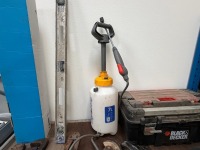 SHELF LOT TO INC. ASSORTED TOOLS, SPRAY BOTTLE, STILSONS, BENCH GRINDER, ETC - 7