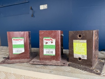 3No. UNUSED 100mm x 100mm. BOLT DOWN POST BASES