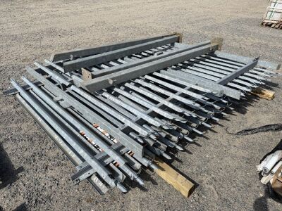 2No. GALVANISED METAL PALASIDE GATES & POSTS & 3No. FENCING PANELS