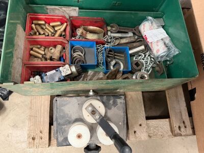 METAL CRATE TO INC. ASSORTED WELDING TIPS, ROLLER PLATE & MISC ENGINEERING ITEMS