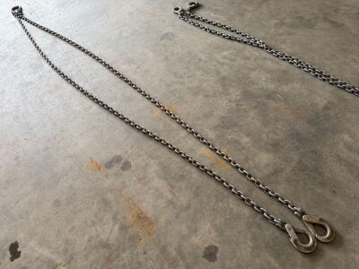 APPROX. 10ft 2 LEGGED 3.5 TON LIFTING CHAINS, HOOKS & SHORTNERS