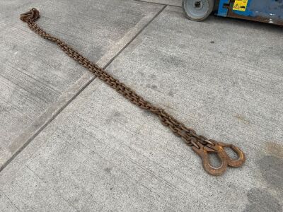 APPROX. 9ft 2 TON 2 LEGGED LIFTING CHAINS, HOOKS & SHORTNERS