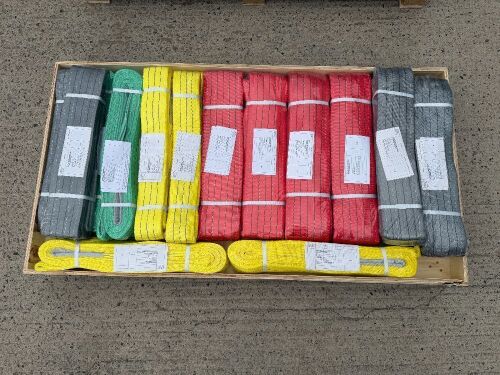 WOODEN CRATE TO INC. ASSORTED UNUSED LIFTING SLINGS